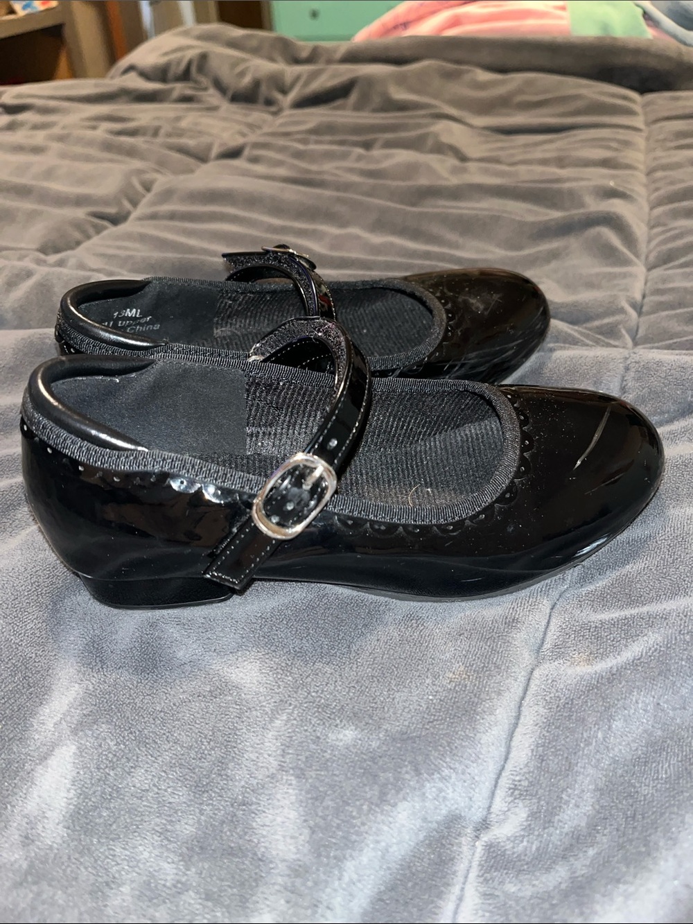 Girls Black Patent Tap Shoes with Velcro Buckle Strap